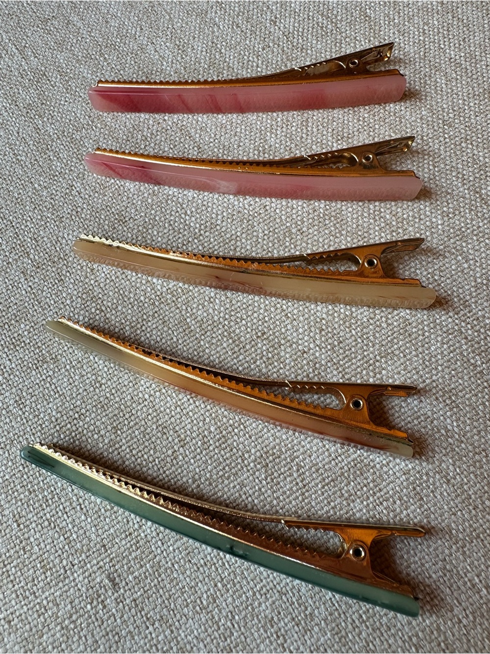 Anthropologie Gold-Tone Hair Clips Set with Pink, Cream, and Green Accents